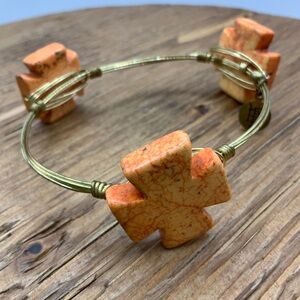Bourbon & Bowties Etta Orange Stone Cross Gold Tone Wire Bangle Bracelet